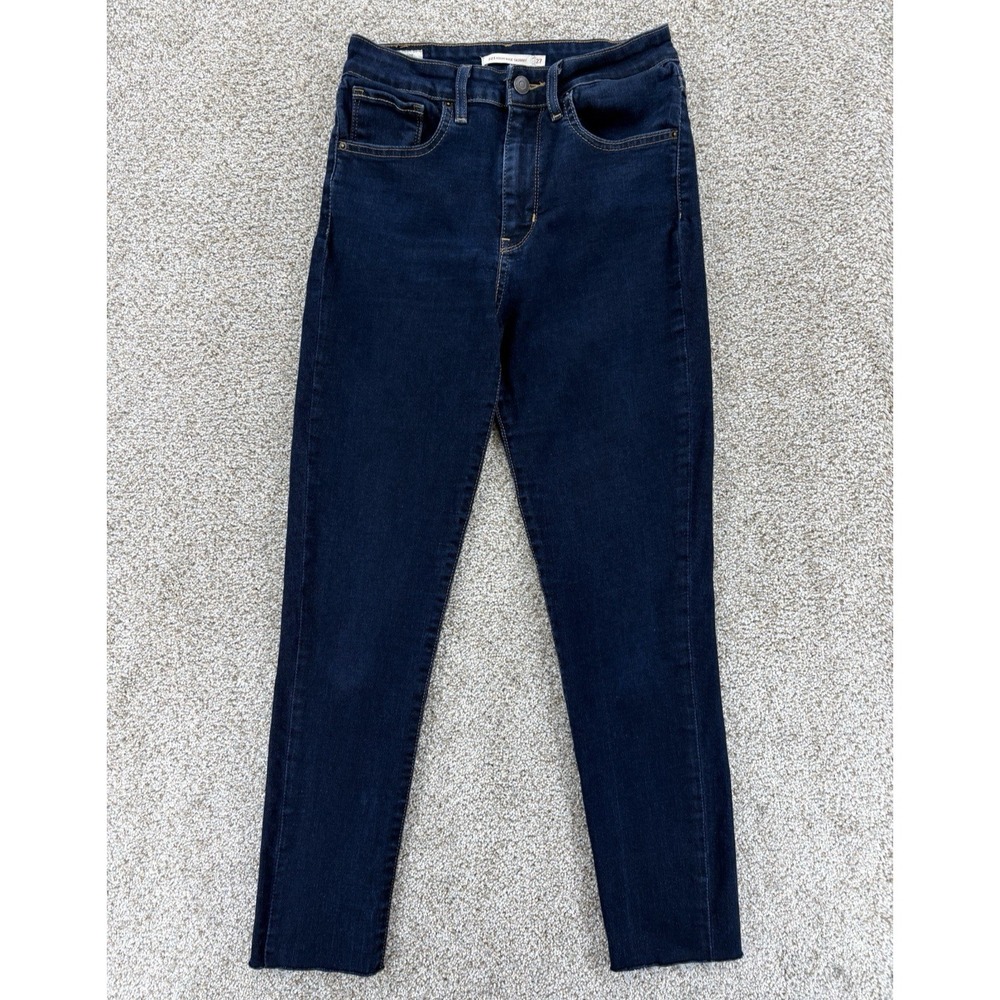 Levis‎ 721 Premium Denim Jeans Womens 27 Dark Blue High Rise Skinny Raw Hem Crop